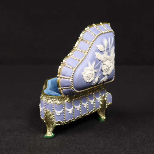 Sankyo Grand Piano Music Box Periwinkle Blue and Gold
