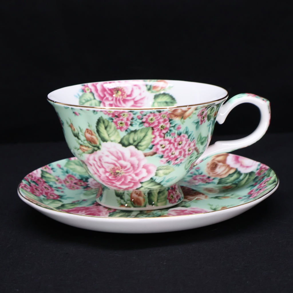 Edwardian Collection England Tea Cup and Saucer Pink and Green