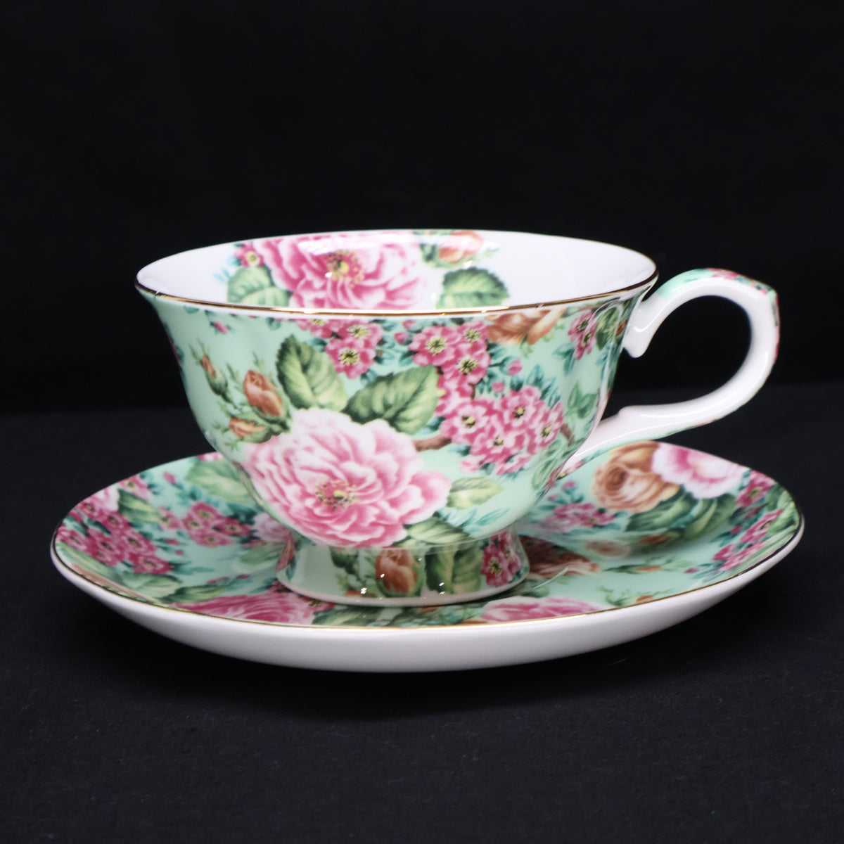 Edwardian Collection England Tea Cup and Saucer Pink and Green
