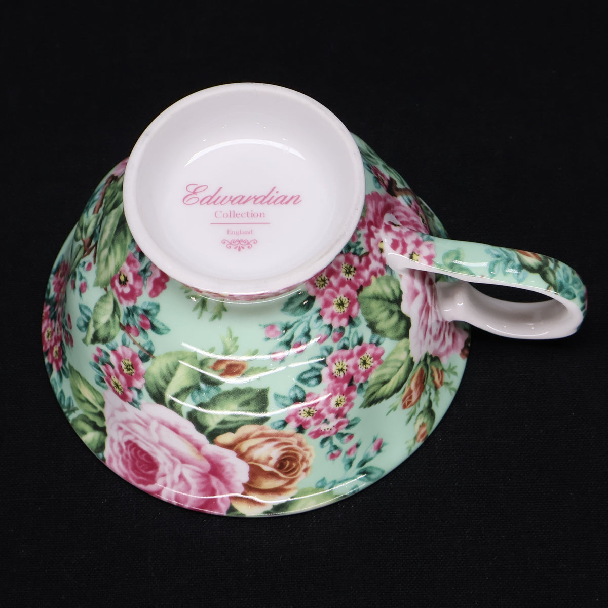 Edwardian Collection England Tea Cup and Saucer Pink and Green