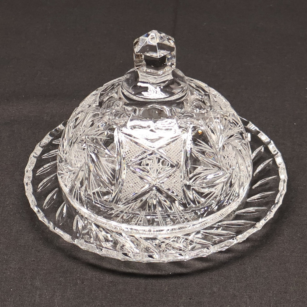 Small Round Covered Butter Dish - Eleanor Cut Crystal