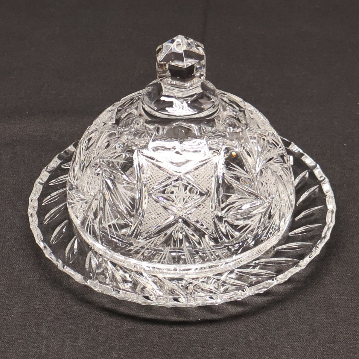 Small Round Covered Butter Dish - Eleanor Cut Crystal