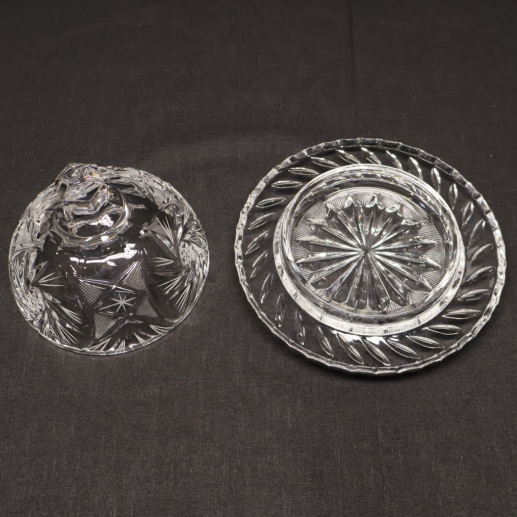 Small Round Covered Butter Dish - Eleanor Cut Crystal