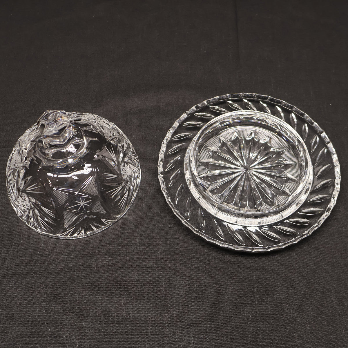 Small Round Covered Butter Dish - Eleanor Cut Crystal