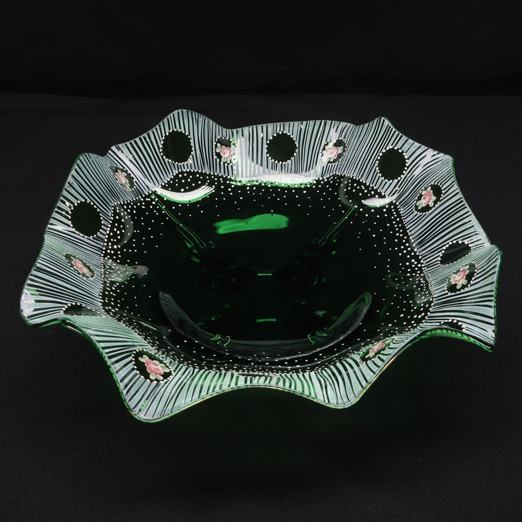 Cambridge Green Glass Bowl with Charleton Decoration