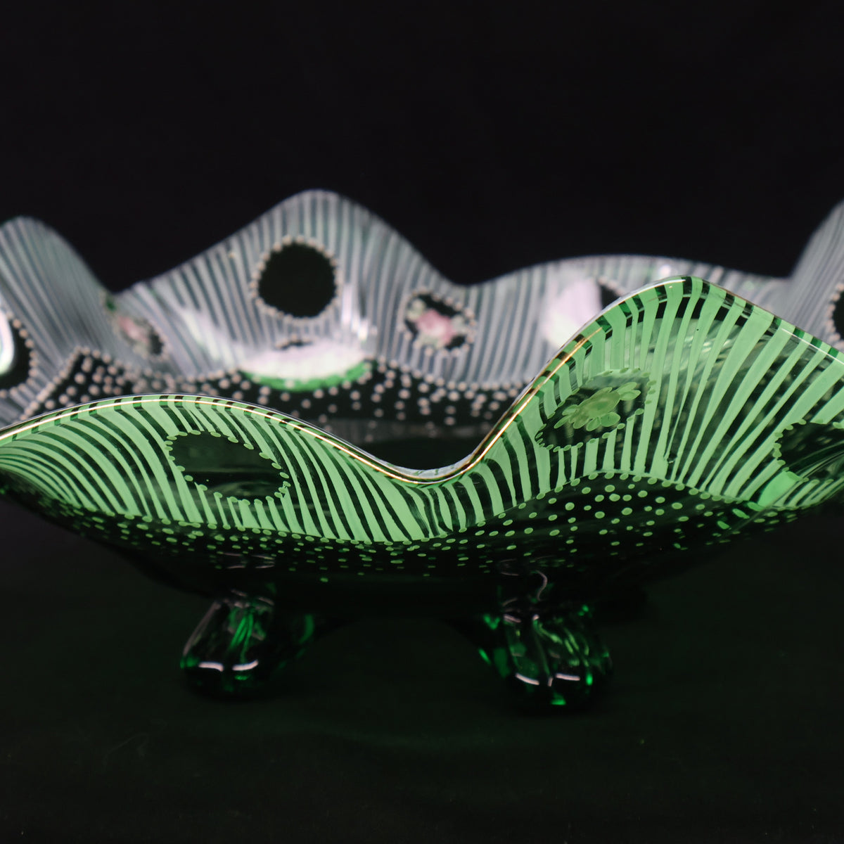 Cambridge Green Glass Bowl with Charleton Decoration