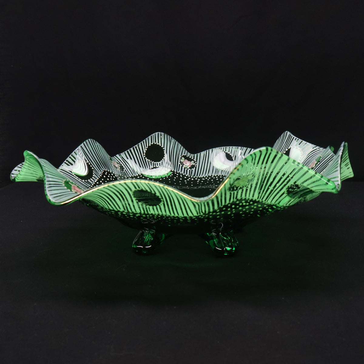 Cambridge Green Glass Bowl with Charleton Decoration