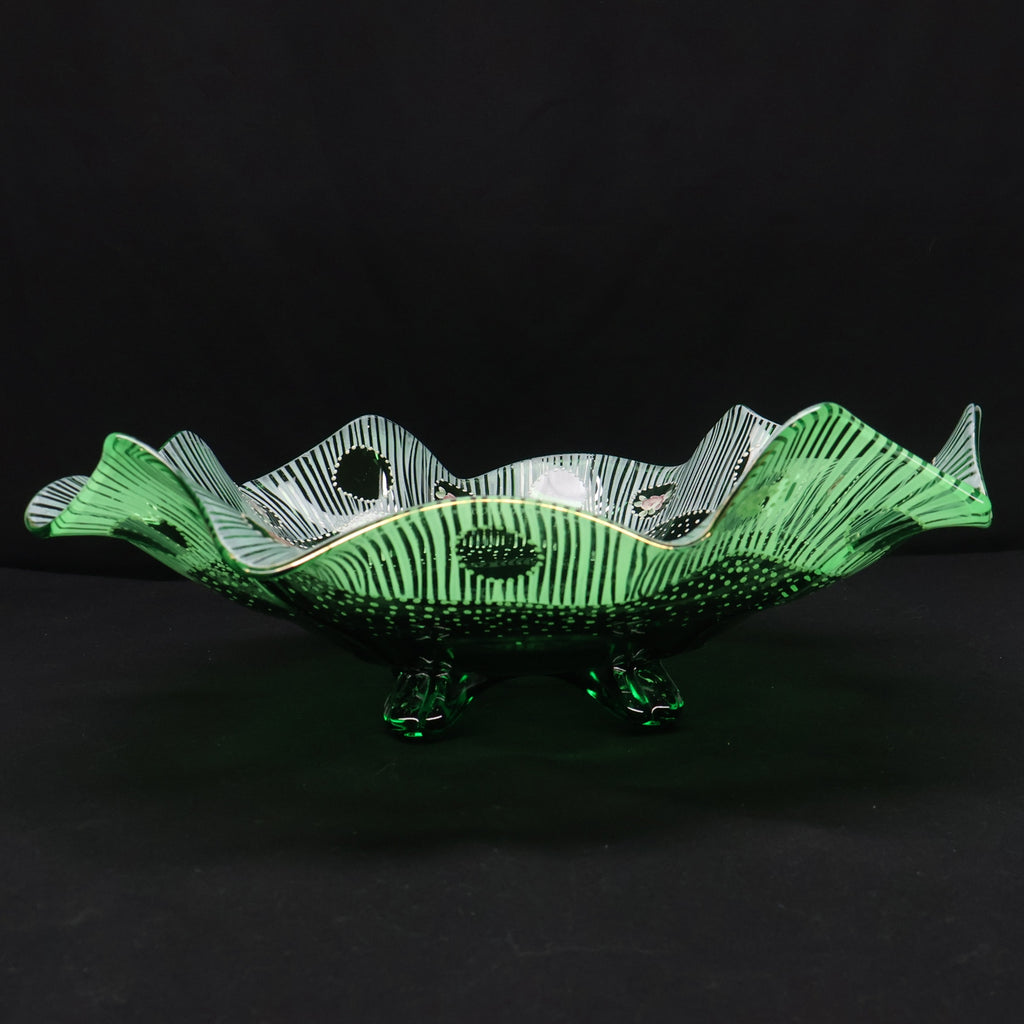 Cambridge Green Glass Bowl with Charleton Decoration