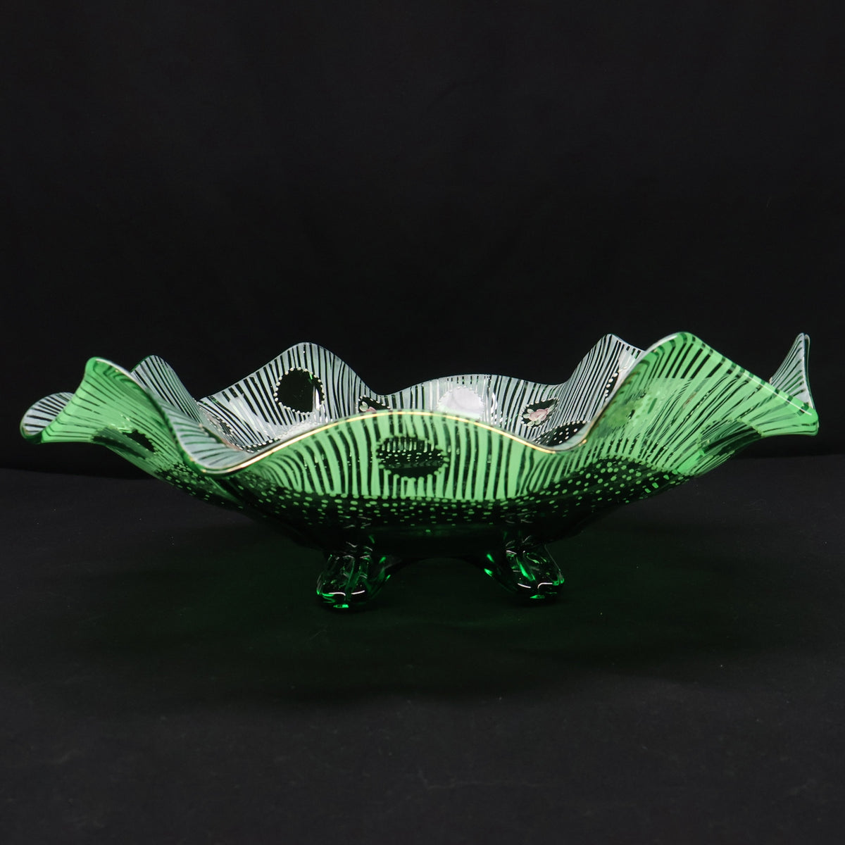Cambridge Green Glass Bowl with Charleton Decoration