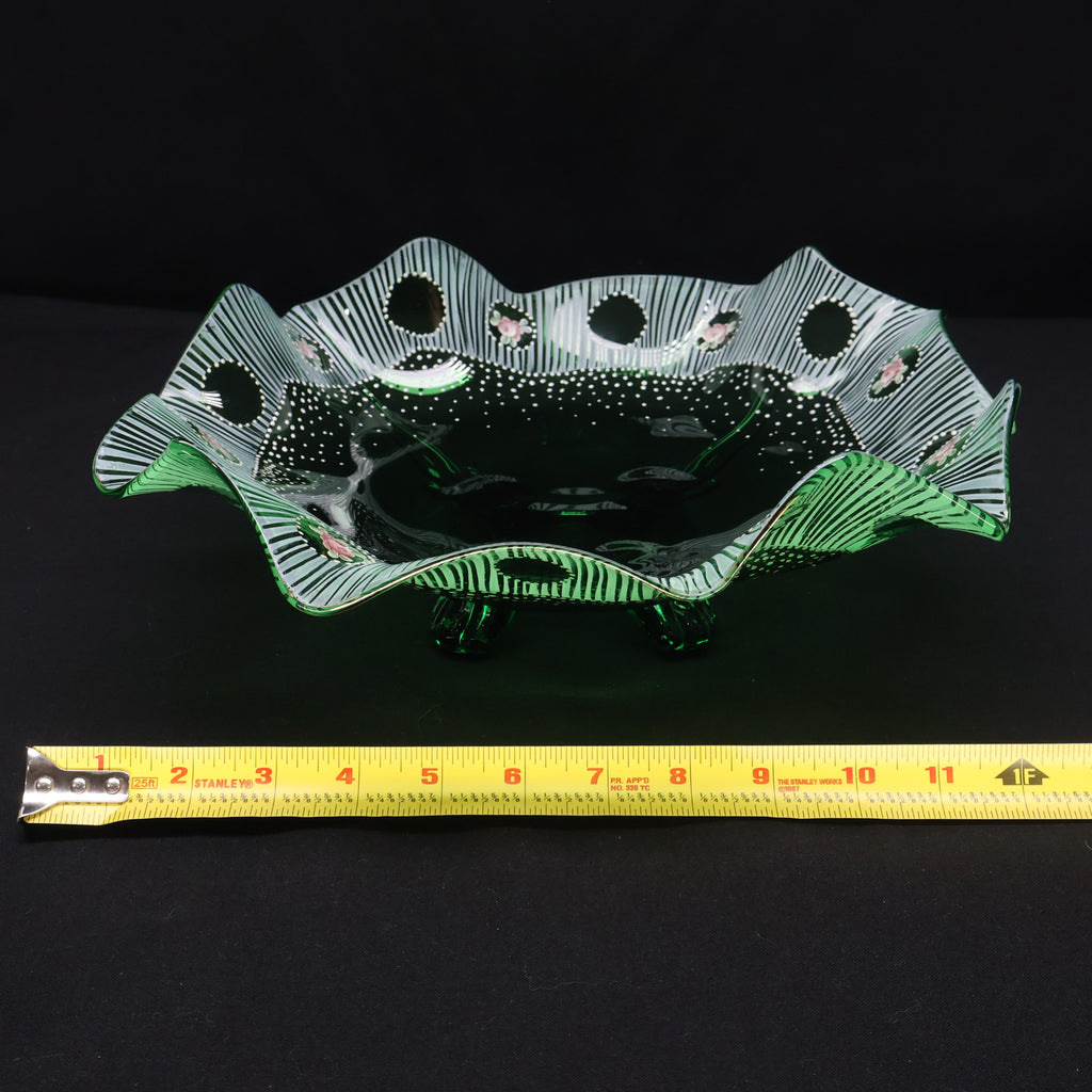Cambridge Green Glass Bowl with Charleton Decoration