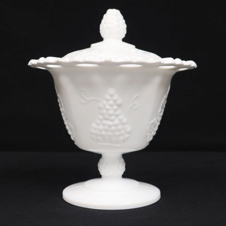 Indiana Glass Milk Glass Harvest Lidded Compote