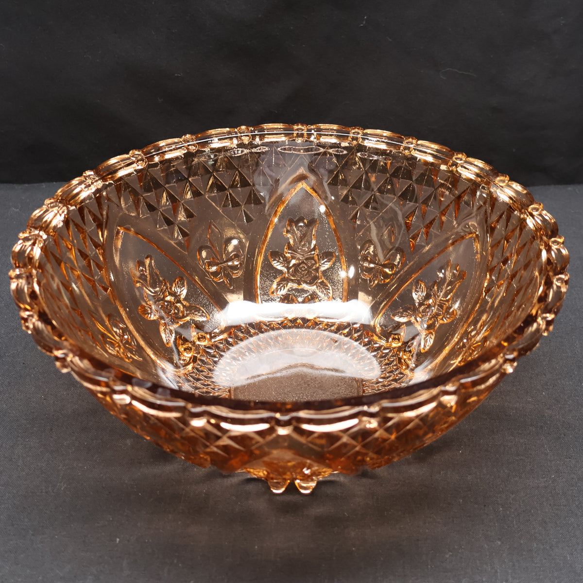 KIG Indonesia Honey Amber Pressed Glass Footed Bowl