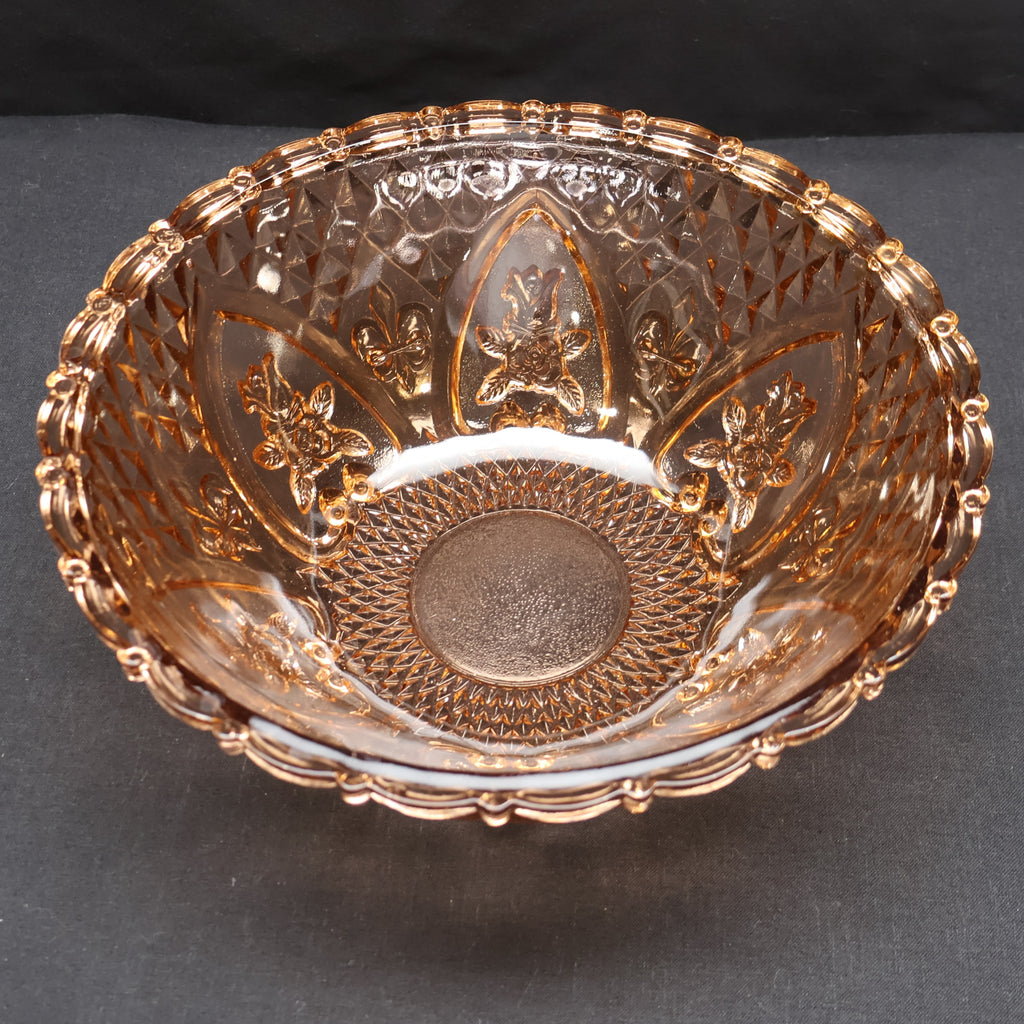 KIG Indonesia Honey Amber Pressed Glass Footed Bowl