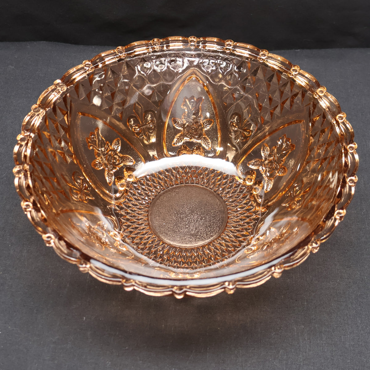 KIG Indonesia Honey Amber Pressed Glass Footed Bowl