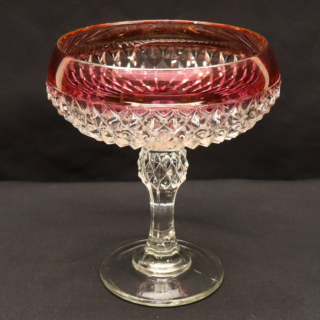 Indiana Glass Diamond Point Ruby-Flashed Pedestal Compote
