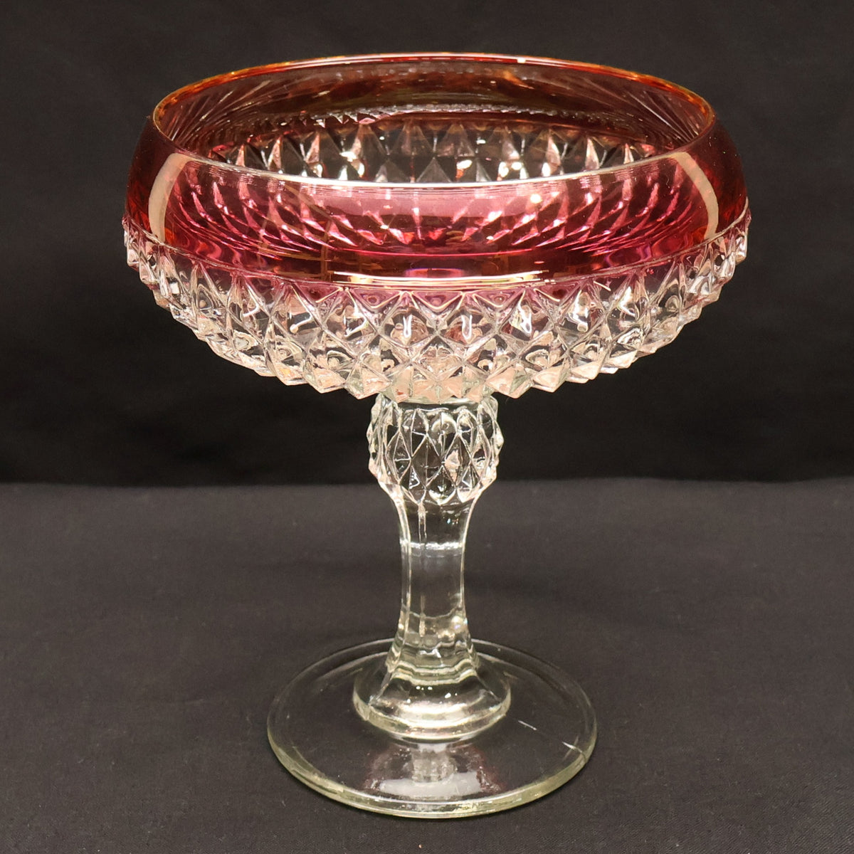 Indiana Glass Diamond Point Ruby-Flashed Pedestal Compote