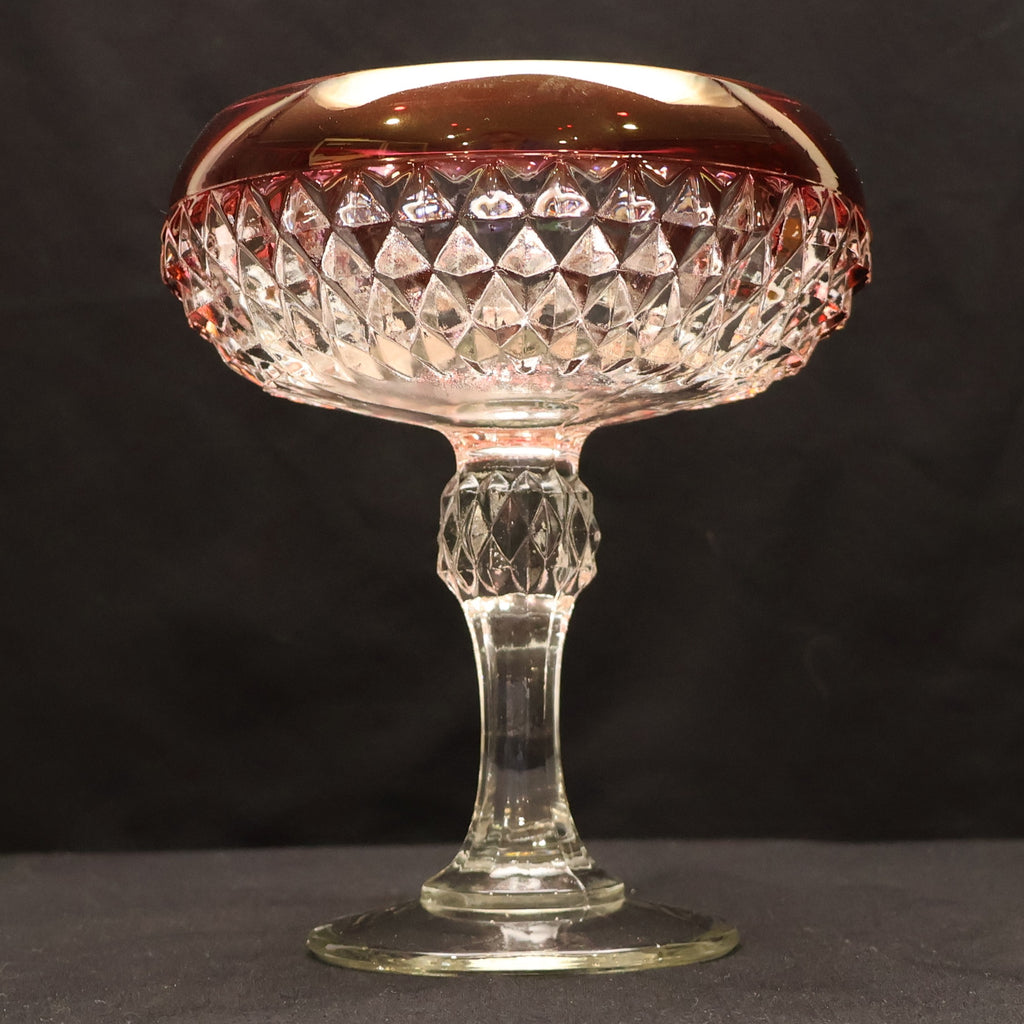 Indiana Glass Diamond Point Ruby-Flashed Pedestal Compote