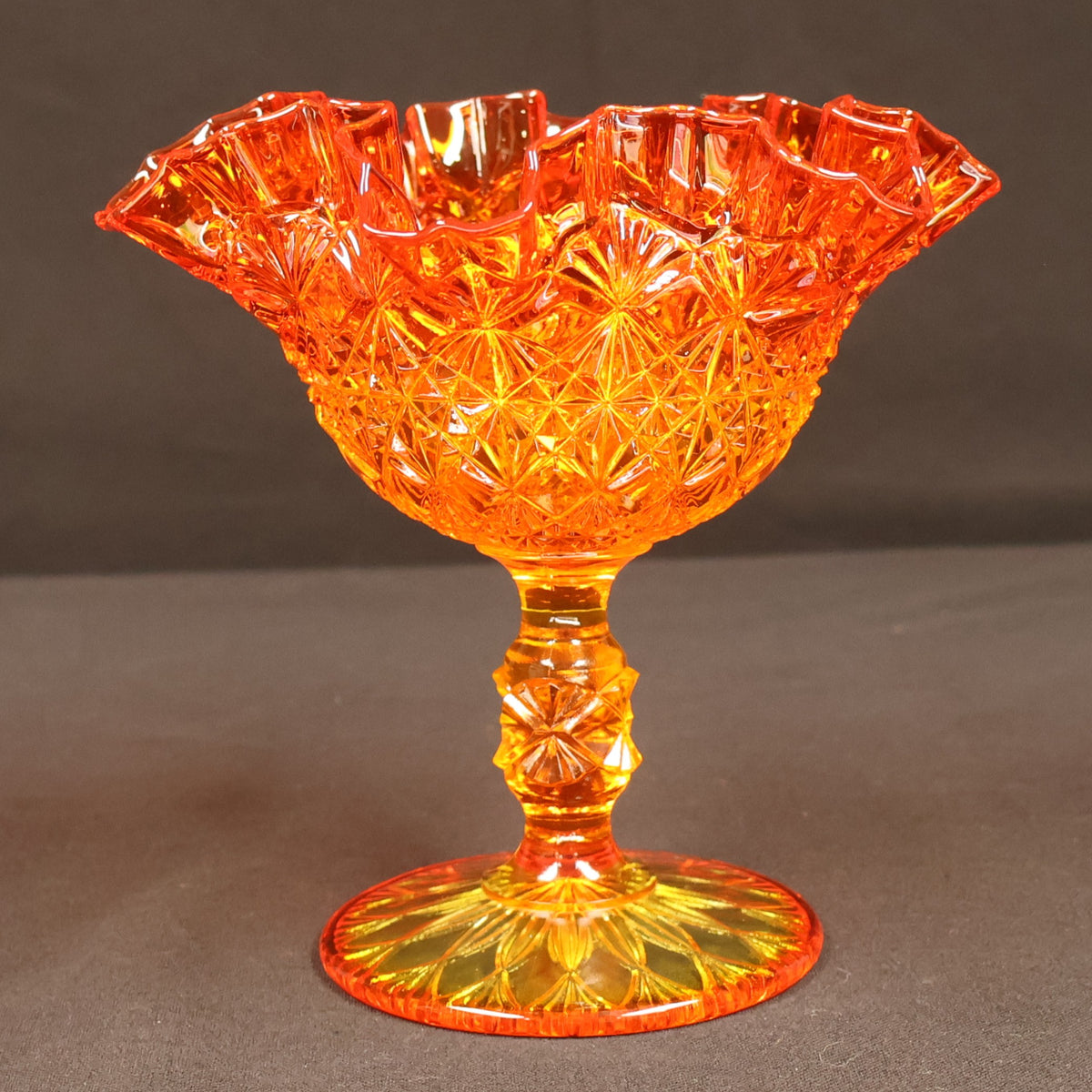 Fenton Amberina Glass Ruffled Pedestal Compote