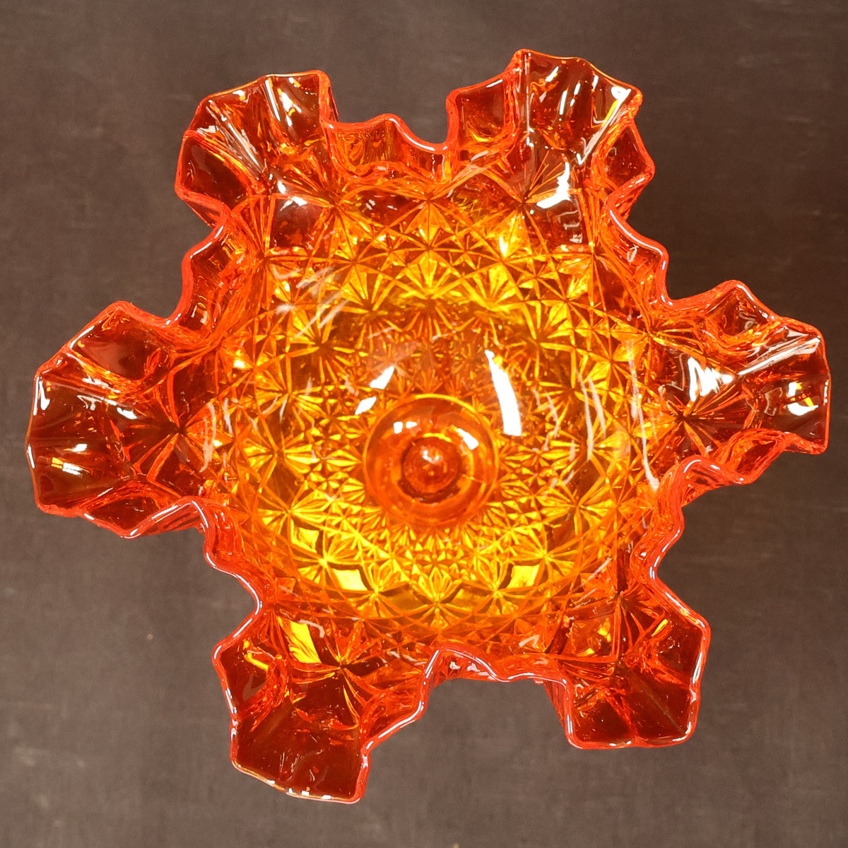 Fenton Amberina Glass Ruffled Pedestal Compote