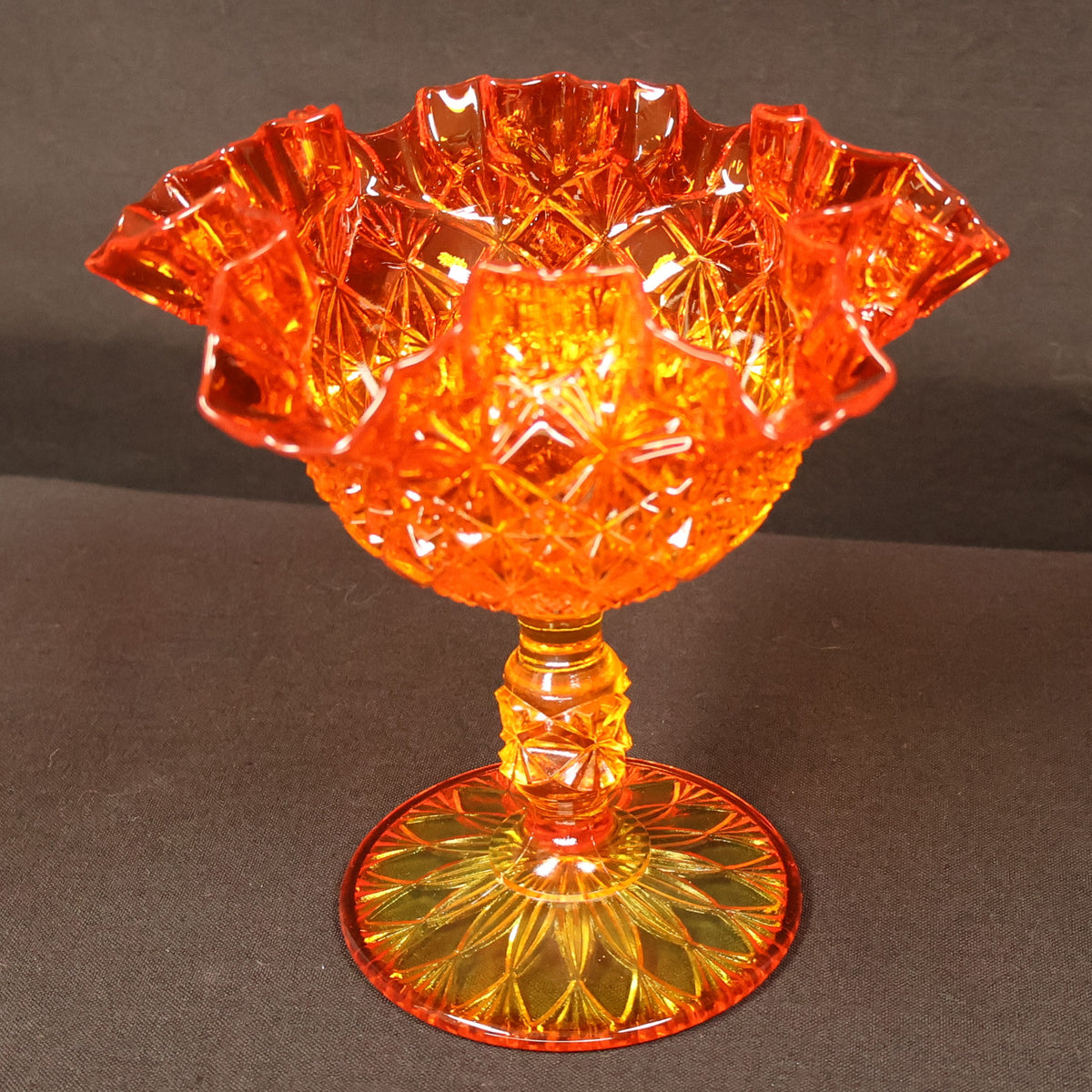 Fenton Amberina Glass Ruffled Pedestal Compote