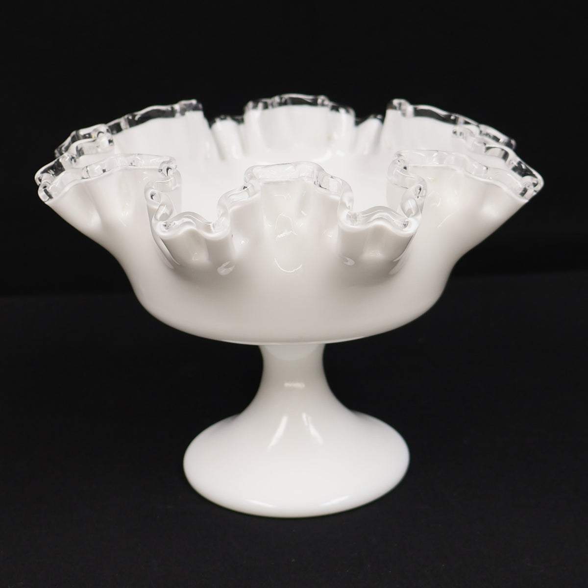 Fenton Silver Crest Milk Glass Ruffled Pedestal Compote