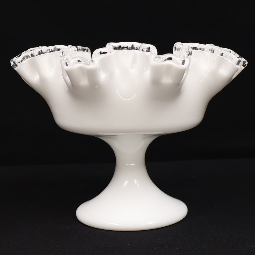 Fenton Silver Crest Milk Glass Ruffled Pedestal Compote