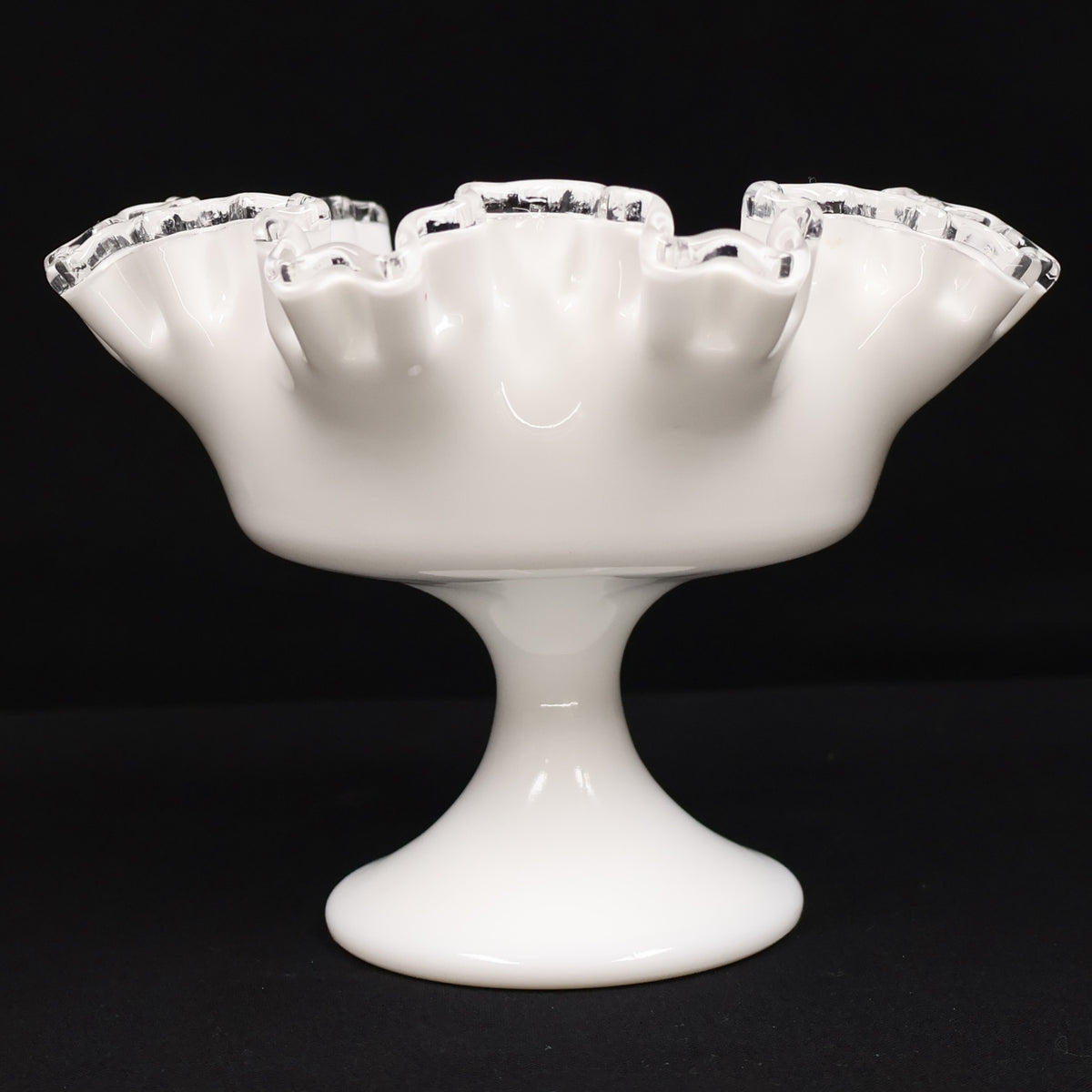Fenton Silver Crest Milk Glass Ruffled Pedestal Compote