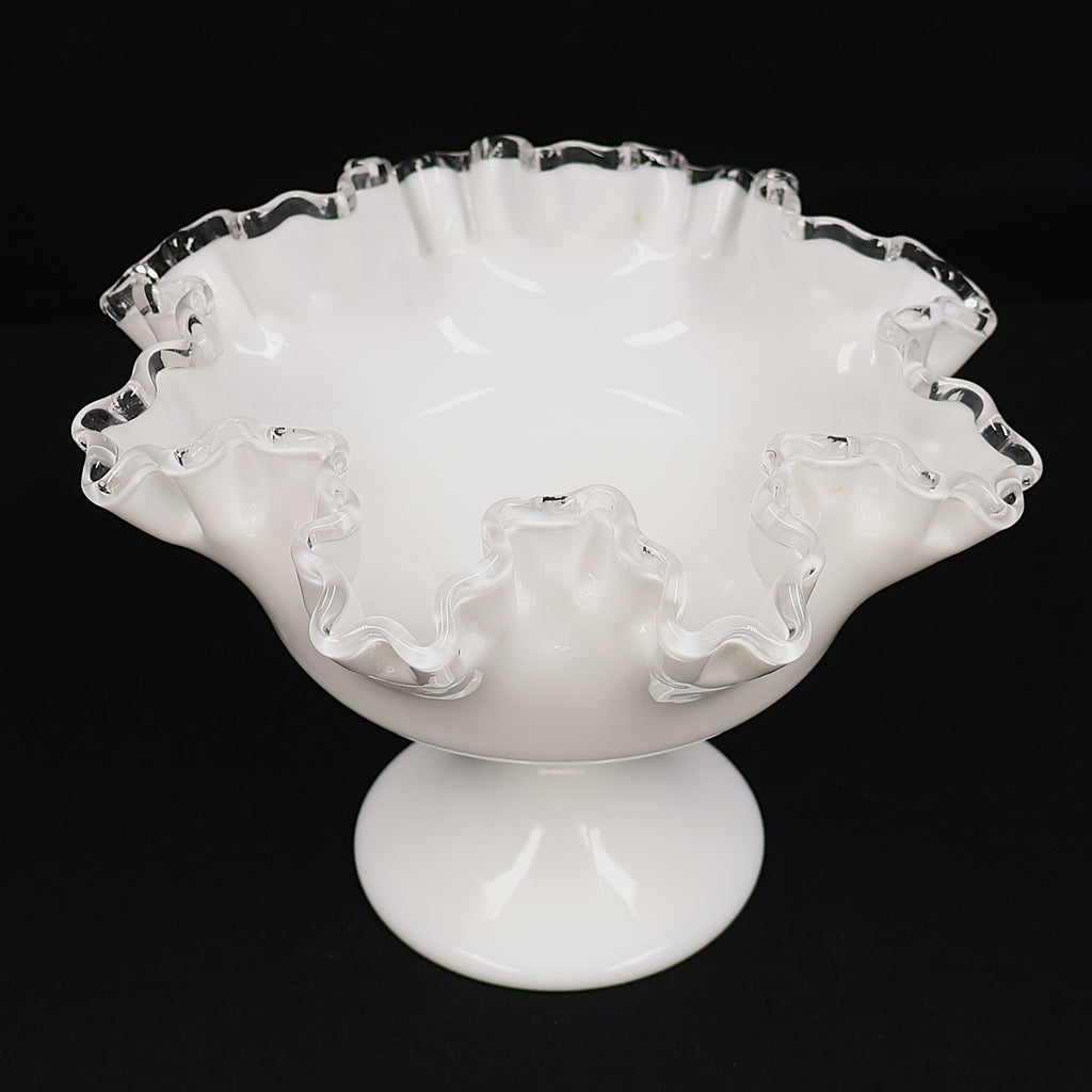 Fenton Silver Crest Milk Glass Ruffled Pedestal Compote