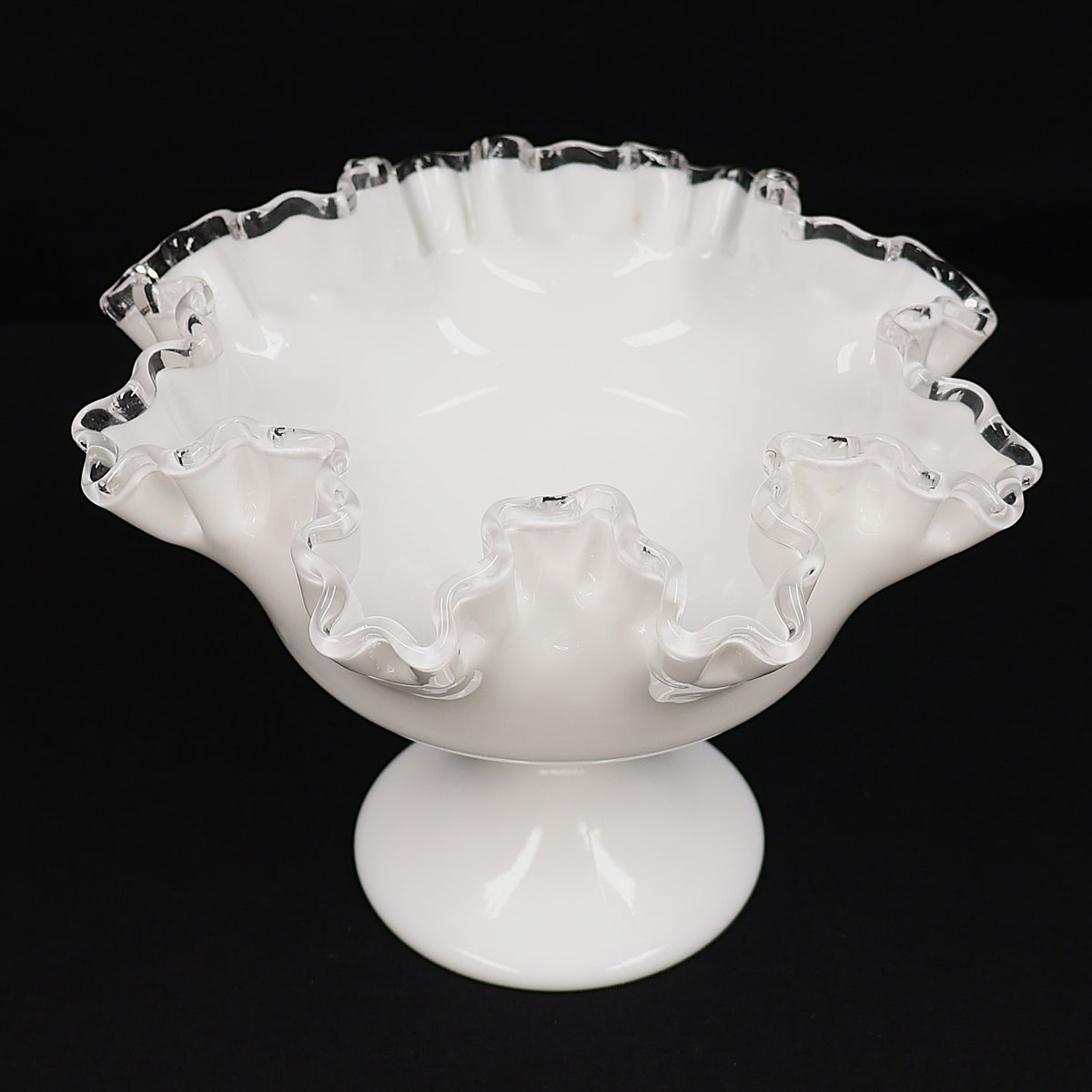 Fenton Silver Crest Milk Glass Ruffled Pedestal Compote