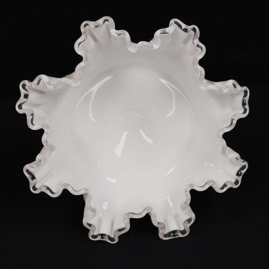 Fenton Silver Crest Milk Glass Ruffled Pedestal Compote
