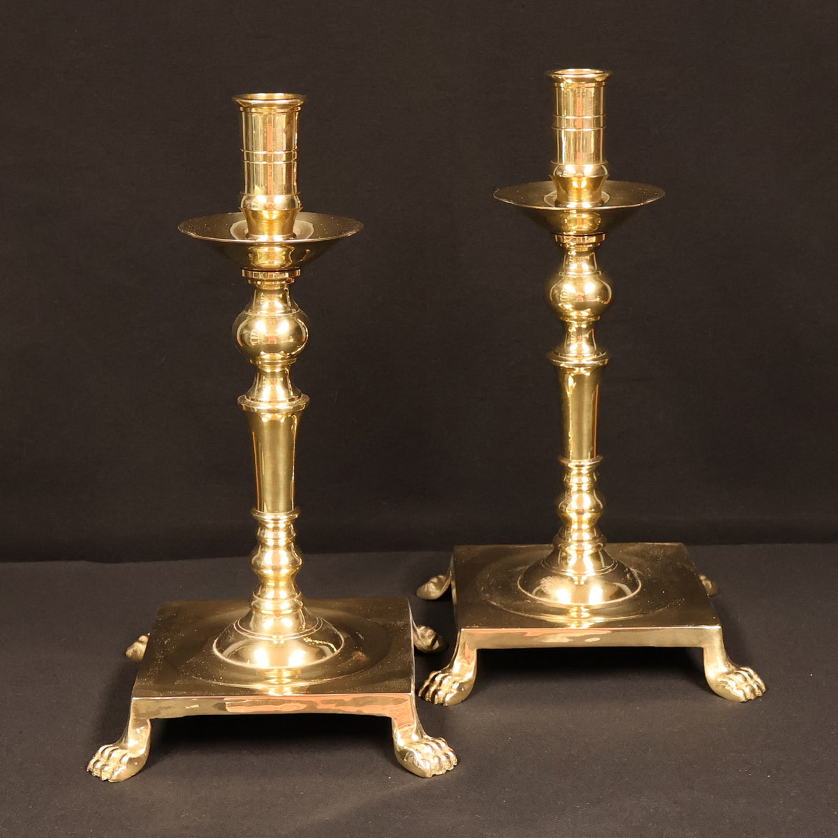 Brass Candlesticks with Extended Lions Feet