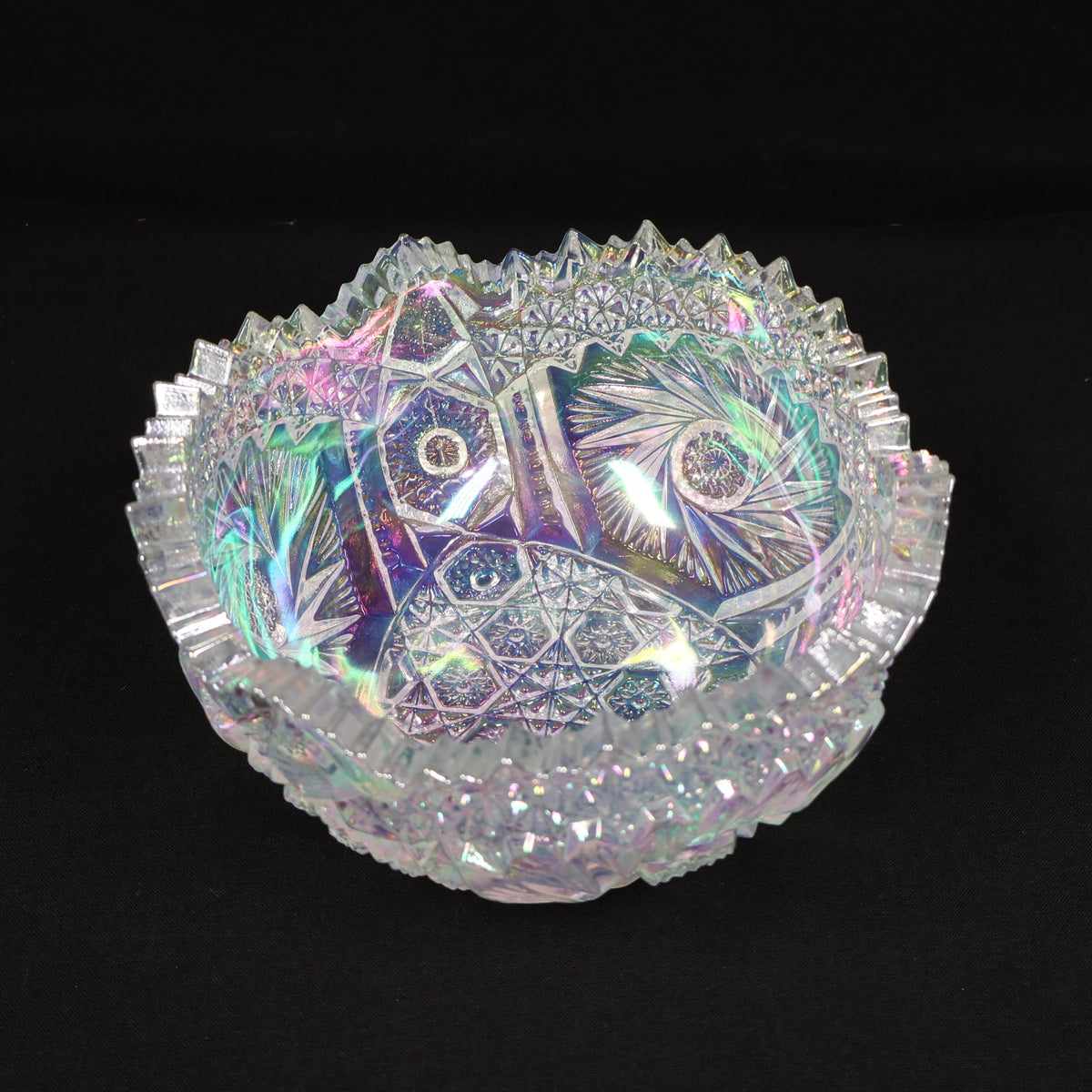 L.E. Smith Comet in the Stars Clear Iridescent Carnival Glass Bowl
