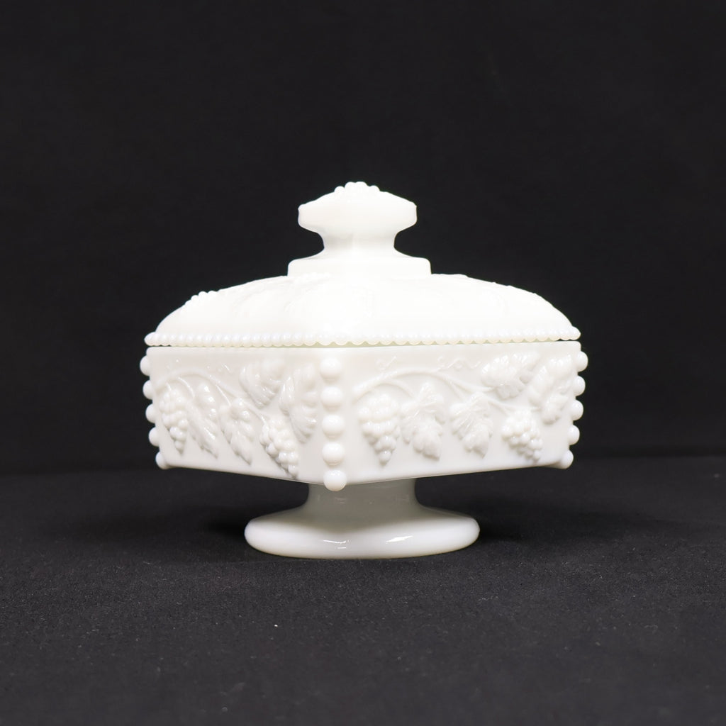 Westmoreland Paneled Grape Milk Glass Beaded Honey/Candy Dish