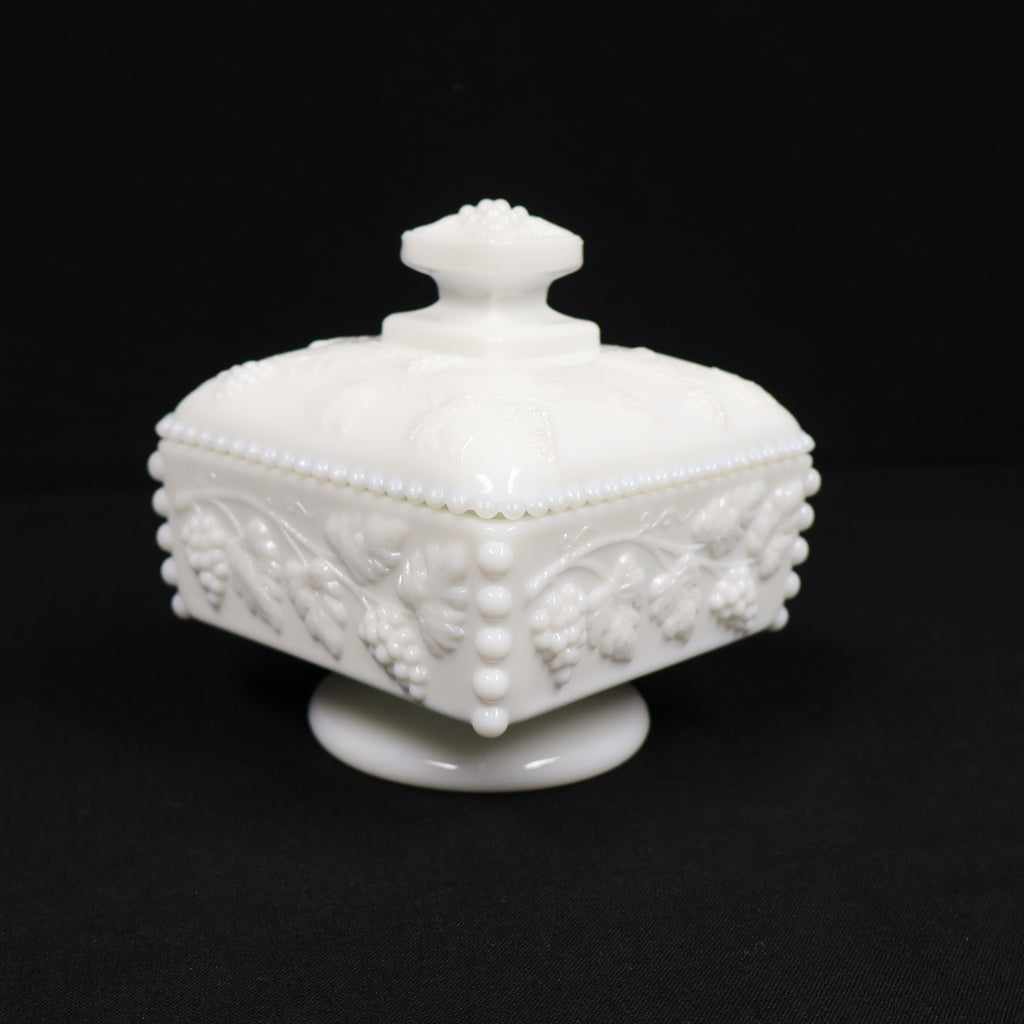 Westmoreland Paneled Grape Milk Glass Beaded Honey/Candy Dish
