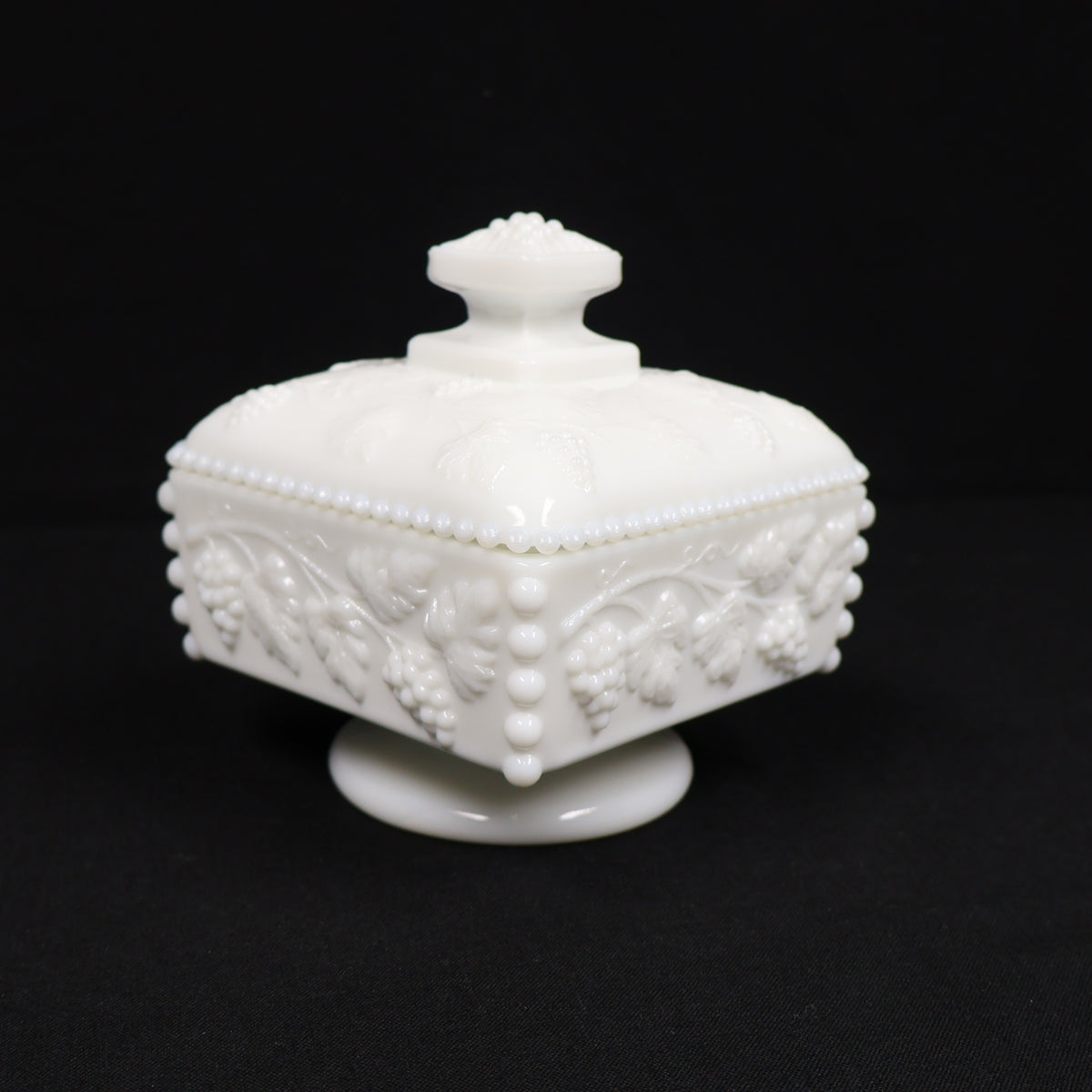 Westmoreland Paneled Grape Milk Glass Beaded Honey/Candy Dish