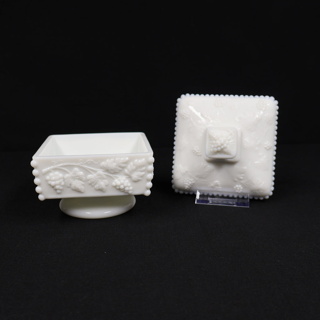 Westmoreland Paneled Grape Milk Glass Beaded Honey/Candy Dish