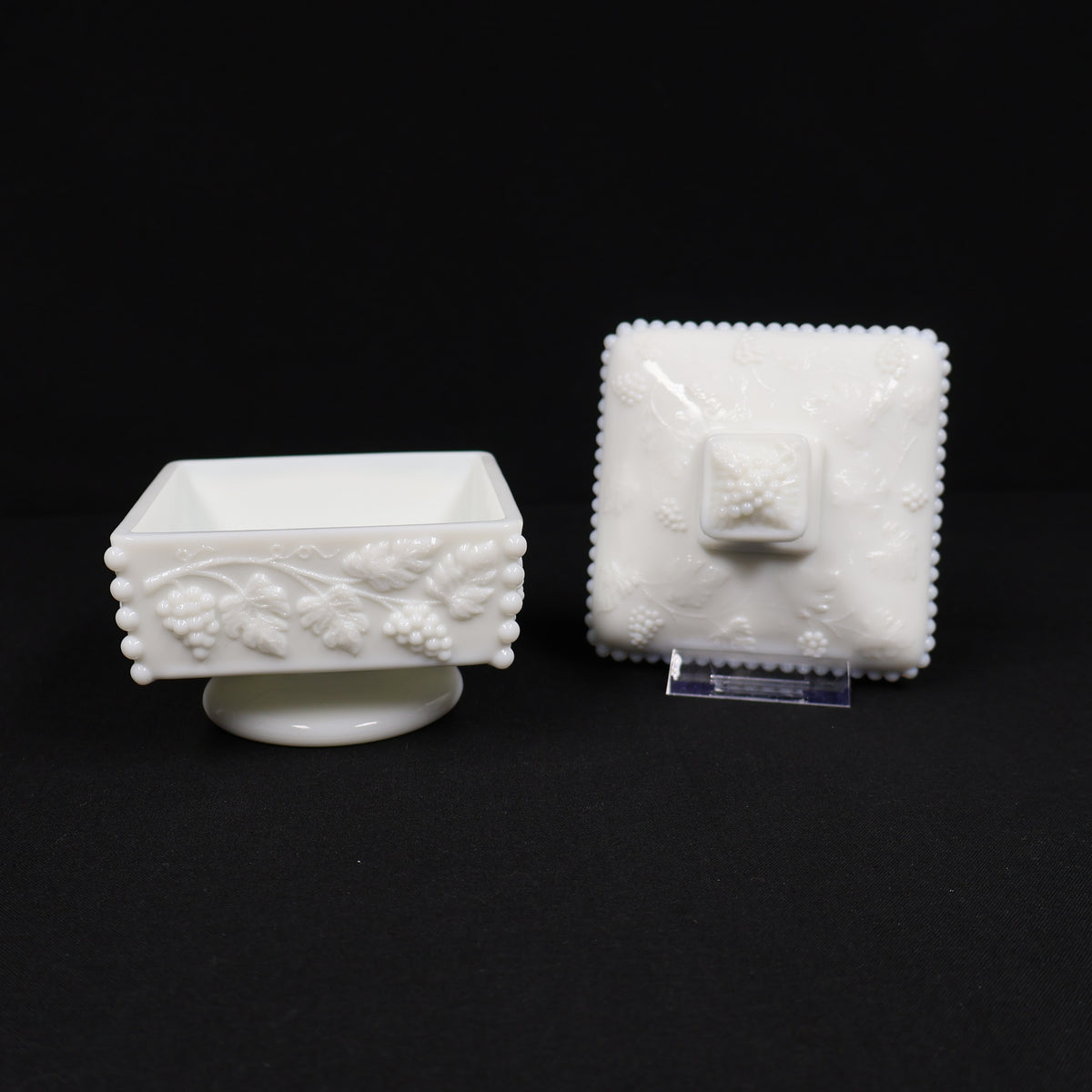 Westmoreland Paneled Grape Milk Glass Beaded Honey/Candy Dish