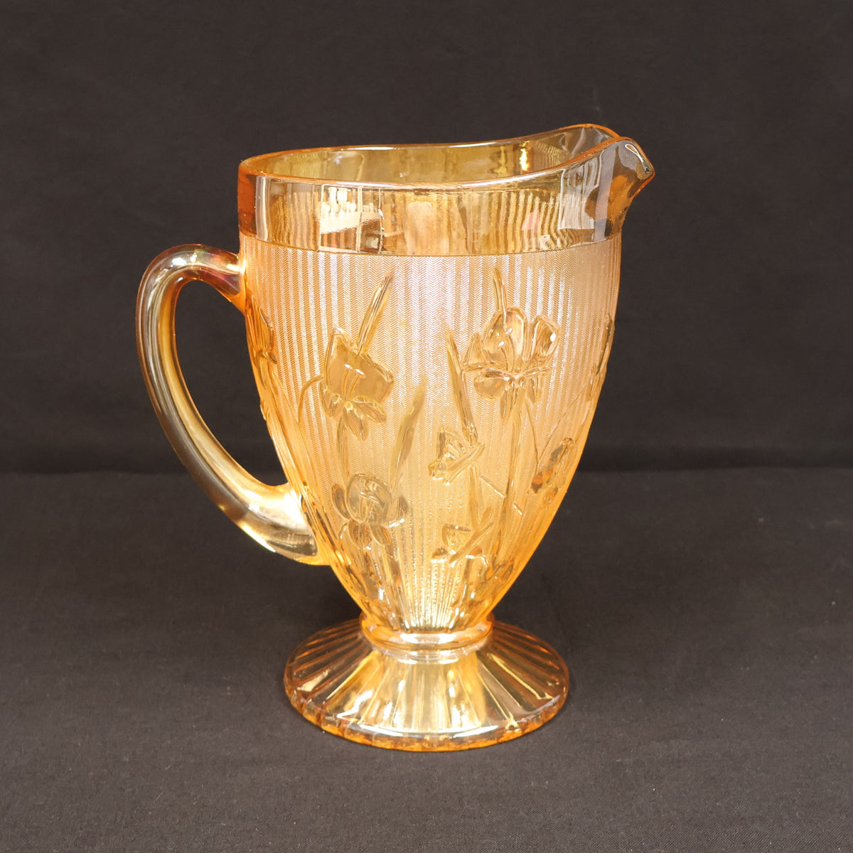 Jeannette Iris and Herringbone Marigold Carnival Glass Pitcher