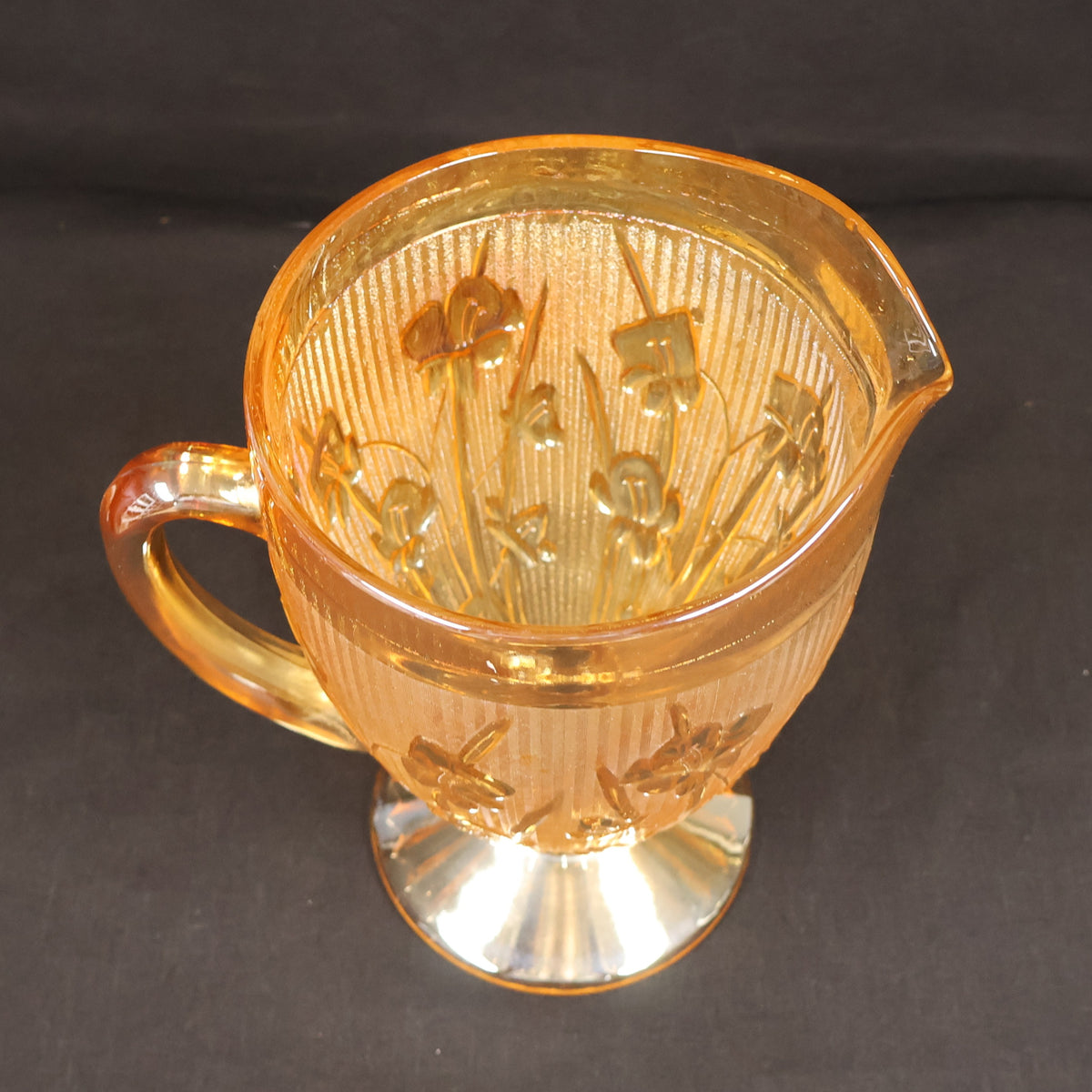 Jeannette Iris and Herringbone Marigold Carnival Glass Pitcher