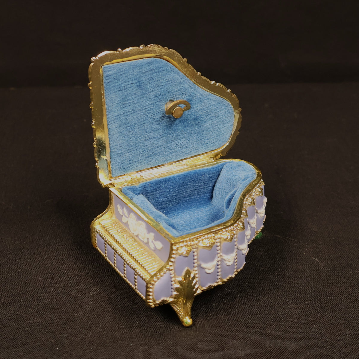 Sankyo Grand Piano Music Box Periwinkle Blue and Gold