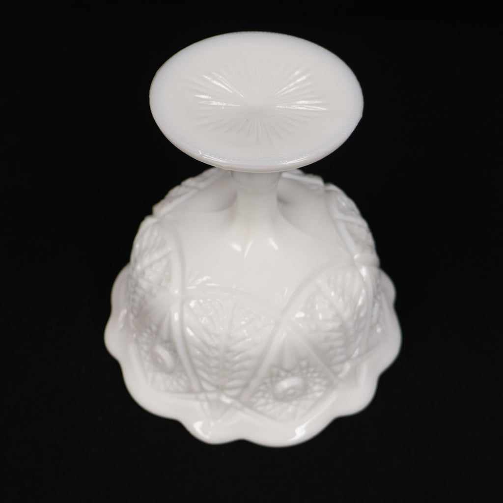 LE Smith Milk Glass Pedestal Compote Sunburst Pattern