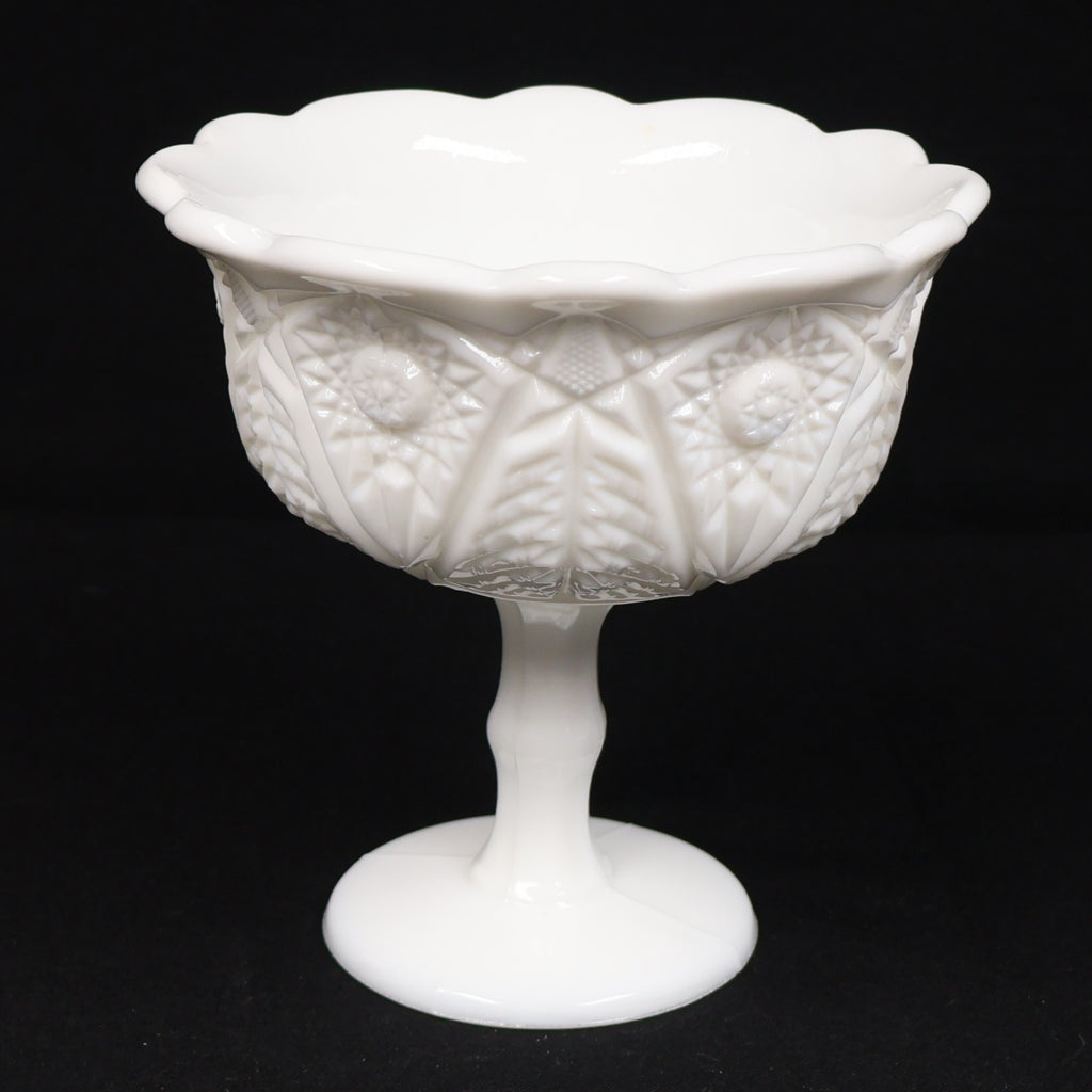LE Smith Milk Glass Pedestal Compote Sunburst Pattern