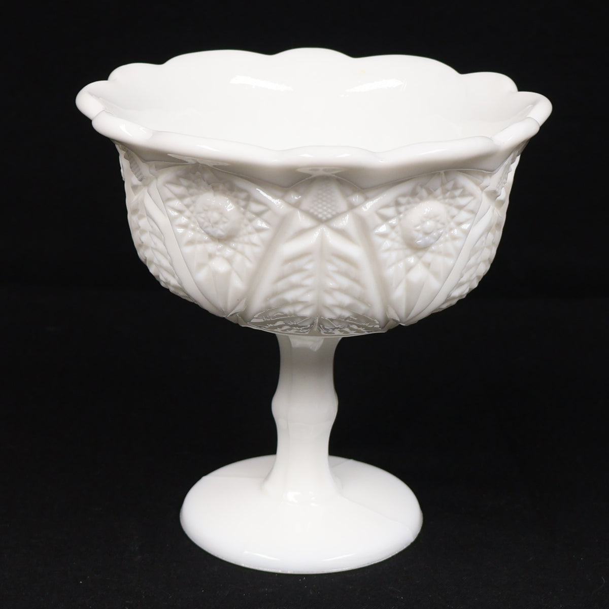LE Smith Milk Glass Pedestal Compote Sunburst Pattern