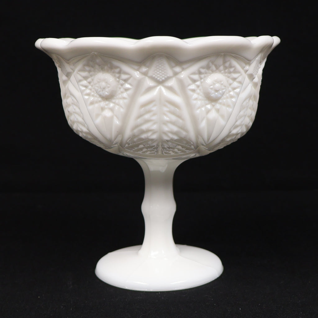 LE Smith Milk Glass Pedestal Compote Sunburst Pattern