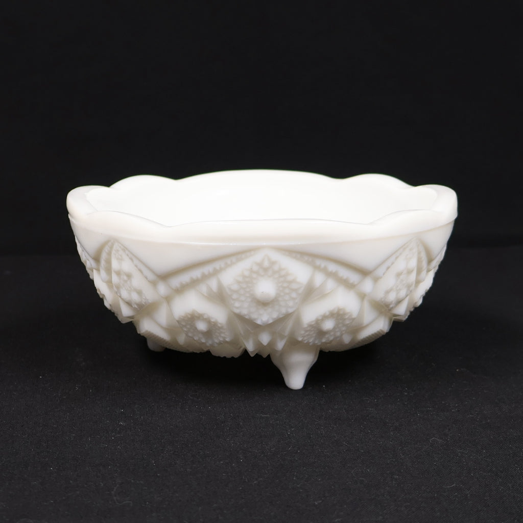 McKee Milk Glass Footed Bowl Toltec Pattern