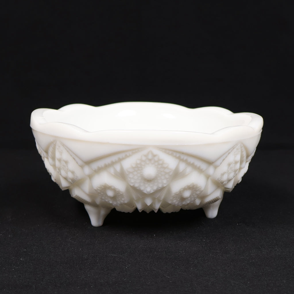 McKee Milk Glass Footed Bowl Toltec Pattern