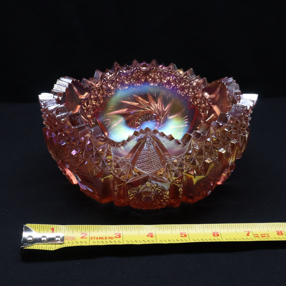 LE Smith Comet in the Stars Pink Carnival Glass Bowl