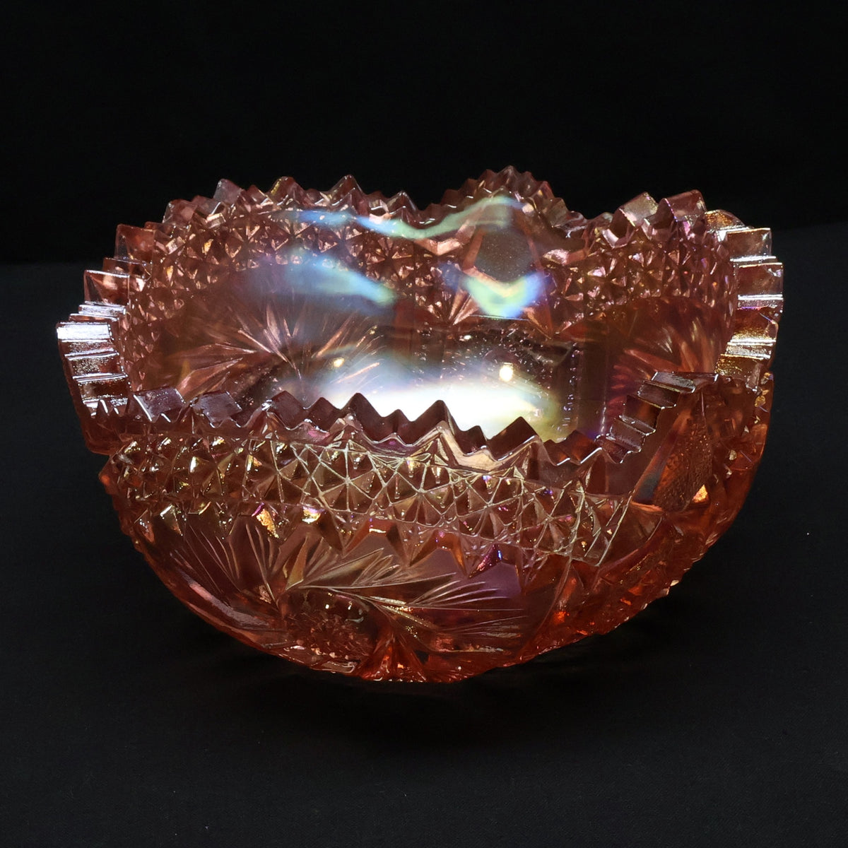 LE Smith Comet in the Stars Pink Carnival Glass Bowl
