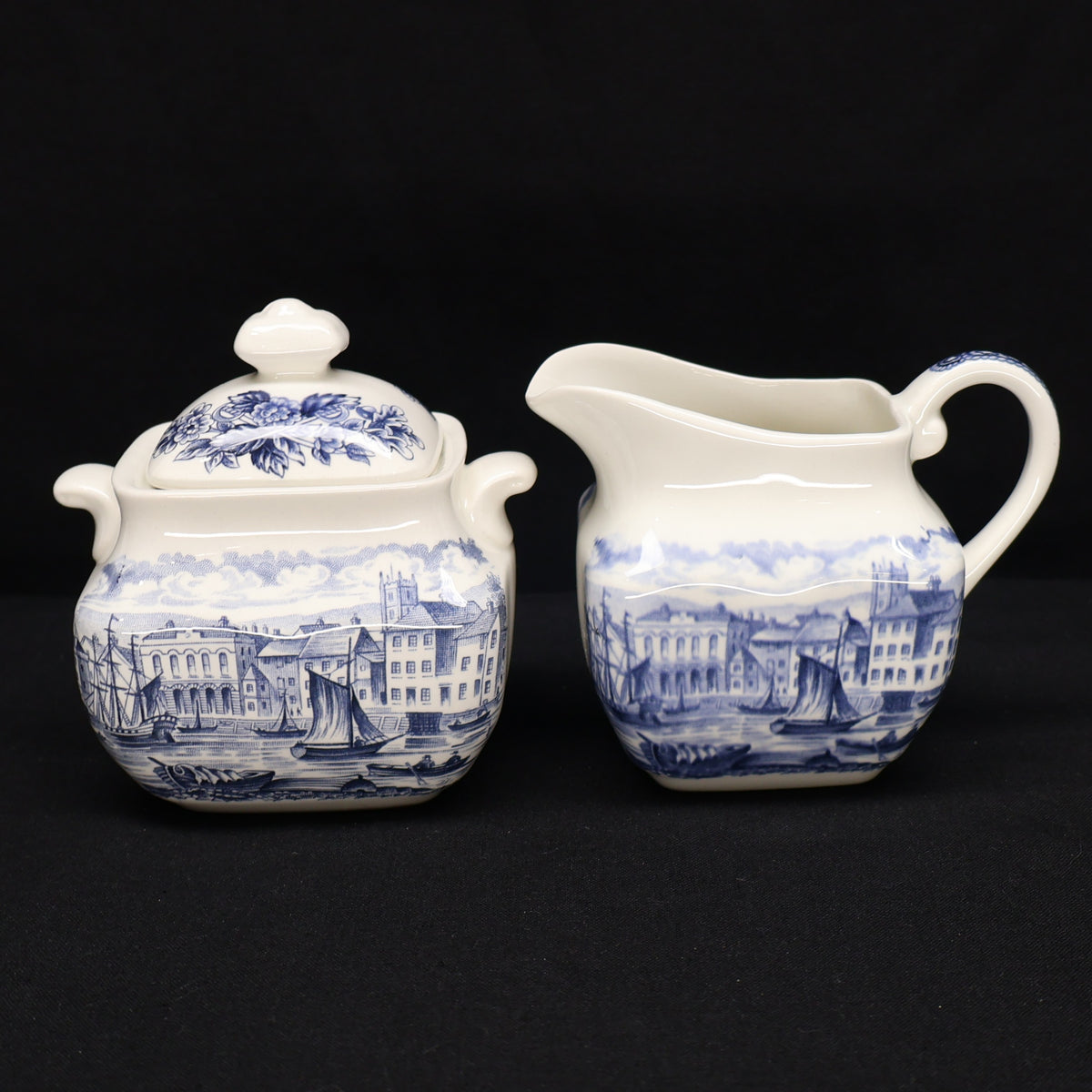 Historical Ports of England Covered Sugar Bowl and Creamer