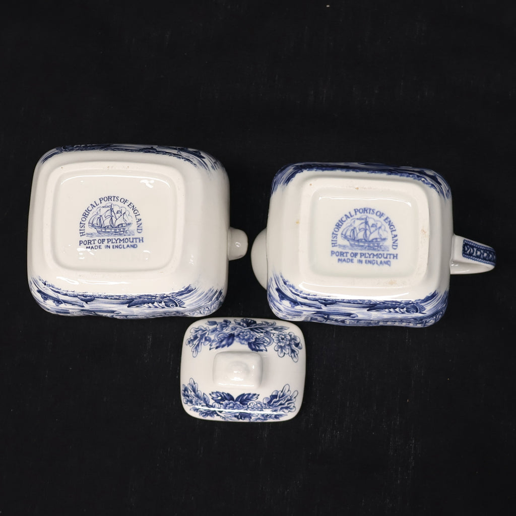 Historical Ports of England Covered Sugar Bowl and Creamer